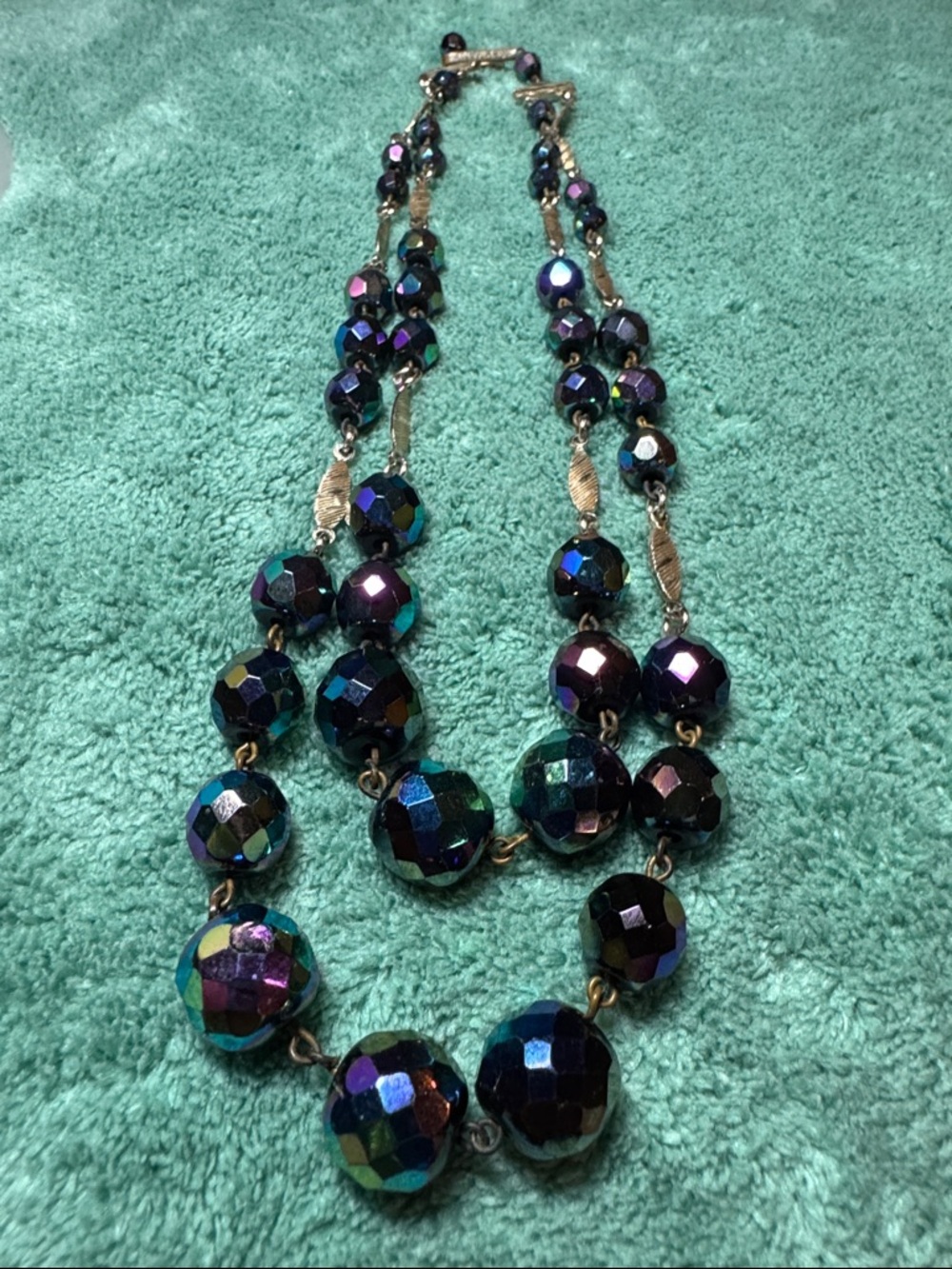 Vintage Germany Iridescent 1940’s or 50’s Peacock Faceted AB Crystal Necklace.